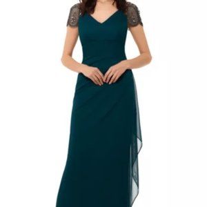 Beaded Cap Sleeve Long Evening Dress